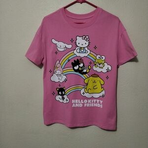 Sanrio Hello Kitty & Friends Pink Rainbow Crew Neck Tee Size L EUC